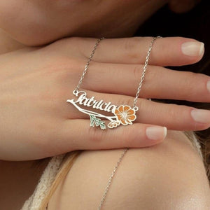 Custom Name Birth Flower Necklace, Silver/With Name / 2.Hydrangea